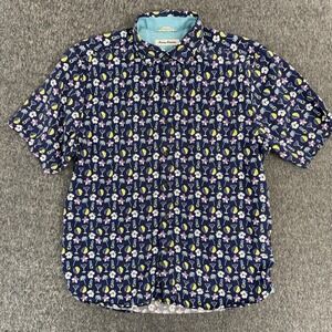 Tommy Bahama Button Shirt Mens M Blue Tropical Martini Tencel Resort Wear